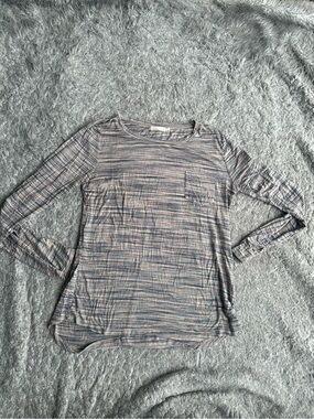 Prana Women's Long-Sleeve Striped Tee in Pink & Blue